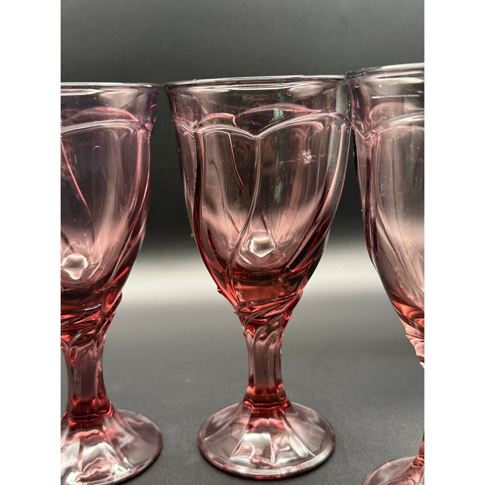Set of 4 Noritake Sweet Swirl Amethyst Glass Goblets Vintage Purple Wine Water - Picture 7 of 13